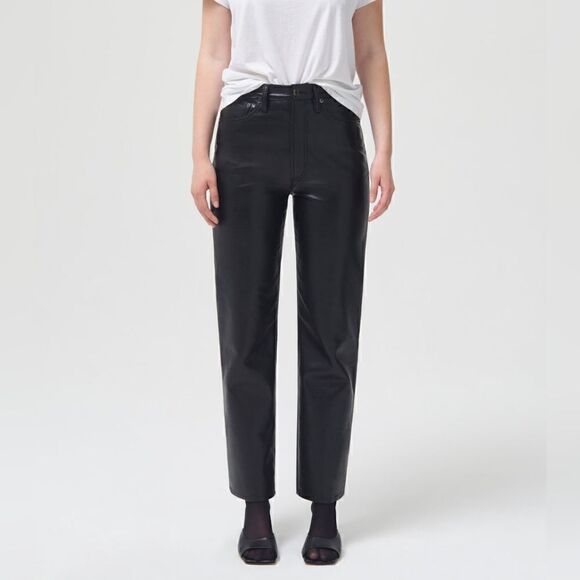 NWOT Agolde 90's Pinch Waist Ultra High Rise Straight Leg Leather Pants Size 28 - Picture 1 of 10